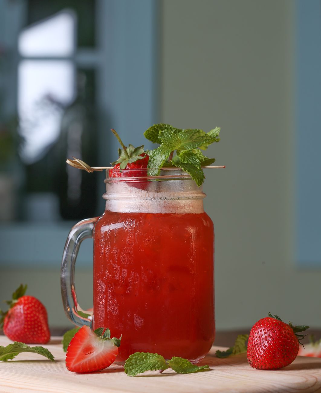 strawberry juice in mason jar